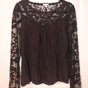 Black flowy blouse with lace sleeves